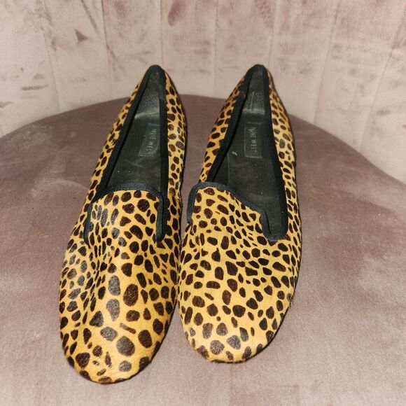 Womens Nine West Haydyn Round Toe Loafers Leopard Faux Suede Size 8M Brown - Picture 2 of 6